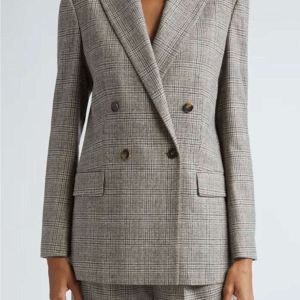 Vince Stylish Plaid Double-Breasted Wool Blend Blazer
